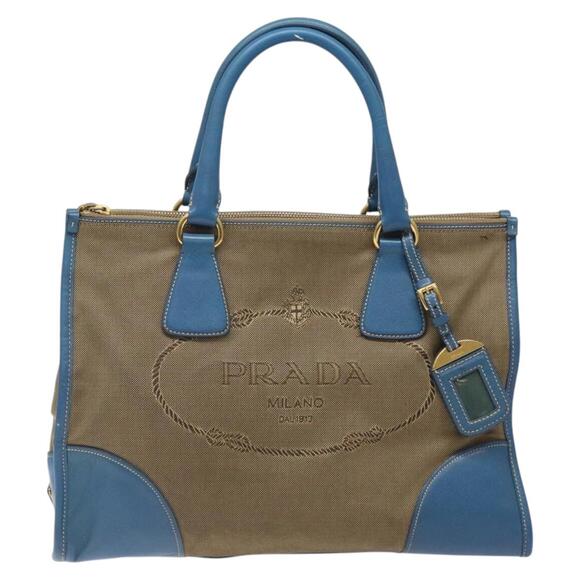 PRADA Hand Bag Canvas Beige Gold - Picture 2 of 13